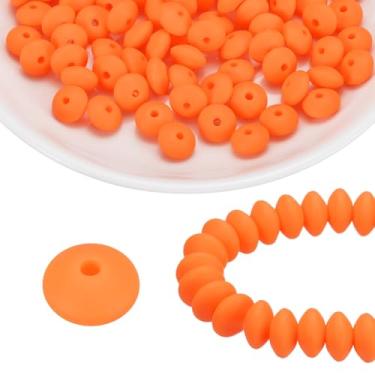 Imagem de HARFINGTON 100 contas de silicone 12 mm contas focais de borracha de lentilha a granel para canetas, chaveiro, pulseira, colar, artesanato, faça você mesmo, laranja