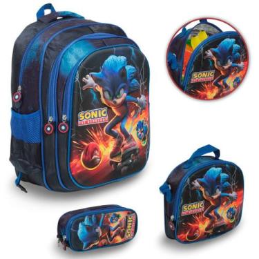 Imagem de Kit Mochila Infantil Lancheira Térmica Estojo Sonic 3D - Plike