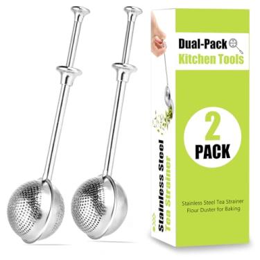 Imagem de Conjunto com 2 infusor de chá e espanador de farinha de aço inoxidável para assar pão – coador totalmente aberto + meia peneira para chá/farinha/especiarias, pode ser lavado na lava-louças
