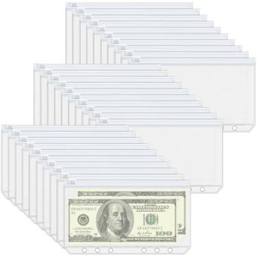 Imagem de Antner 30 bolsos para fichário A6 com 6 furos para fichário, envelopes de enchimento de dinheiro para orçamento, pastas brancas com zíper, sacos de enchimento de folhas soltas, organizador de dinheiro