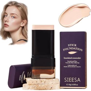 Imagem de Bastão de base de ponta dupla com pincel removível - base e contorno 2 em 1, fórmula hidratante - leve, impermeável, cobre manchas (branco marfim)