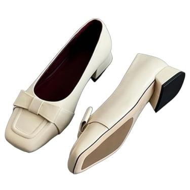 Imagem de Archicolor Sapatos femininos de salto quadrado retrô francês elegante minimalista confortável Mary Jane sapatos mocassins femininos, Bege, 34