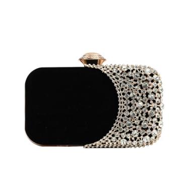 Imagem de Bolsa Clutch Festa Feminina Preta Poliéster Tela Metálica Dourada Full Diamond Mão Ombro Transversal