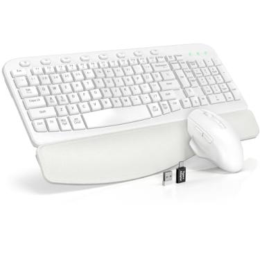 Imagem de SABLUTE Combo de teclado e mouse sem fio, teclas ergonômicas, descanso almofadado, digitação natural silenciosa, confortável, sem atraso, 2,4 G, conjunto de teclados de tamanho completo sem fio para