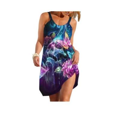 Imagem de Vestido Curto Feminino Estilo Punk Com Estampa De Caveira, Casual, Étn