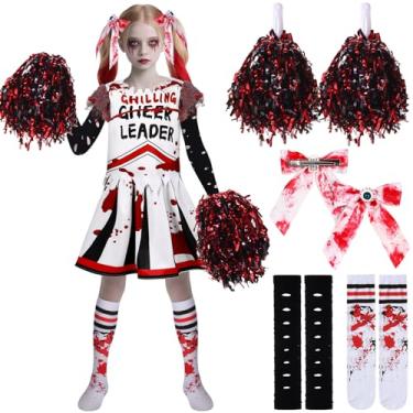 Imagem de Zombie Cheerleader Halloween Costume for Girls, Bloody Scary Dead Cheerleader Costumes for Make Up Party for Kids Age 8-10, Disfraz de Halloween Para Niña, Black and Red
