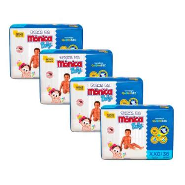 Imagem de Kit 4 Fralda Turma da Mônica Baby Mega Tamanho XXG 36 Unidades Descart