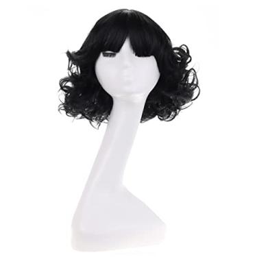 Imagem de MAGQOO Peruca preta com franja feminina curta encaracolada ondulada fofa preta peruca cosplay cosplay festa peruca