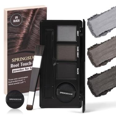 Imagem de Pó para retocar a raiz do cabelo – 3 tons misturáveis para cobertura de cabelo, cobertura de raiz e enchimento da linha do cabelo – 48H, visual natural para mulheres e homens – preto