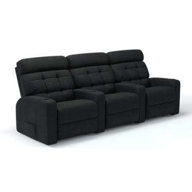 Imagem de Sofá 3 Lugares Reclinável Manual Linha Cinema em Tecido Linho Sala de 