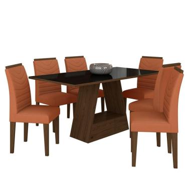 Imagem de Mesa Com 6 Cadeiras 1,60 Pavia Imbuia/preto/terraco - Móveis Arapongas