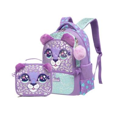 Imagem de Mochila De Lantejoulas Para Meninas Com Lancheira Para Alunos Do Ensin