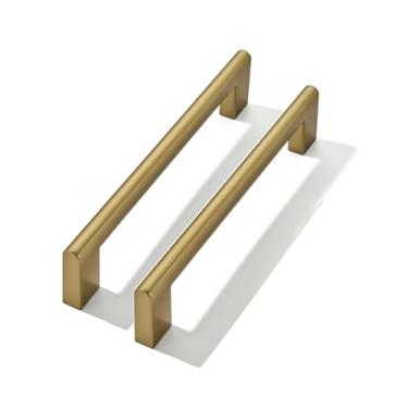 Imagem de CABDM Pacote com 10 gabinetes de bronze champanhe central com furo central de 15 cm puxa ferragens sólidas resistentes para banheiros, penteadeiras, armários e armários de cozinha.