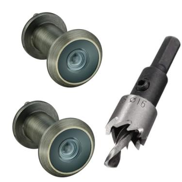 Imagem de TOGU 2 peças de furos de latão sólido de 220 graus para porta com broca de 16 mm, olho mágico de porta de 1,6 cm com privacidade, compatível com porta grossa de 3,5 cm a 6,5 cm, acabamento em bronze