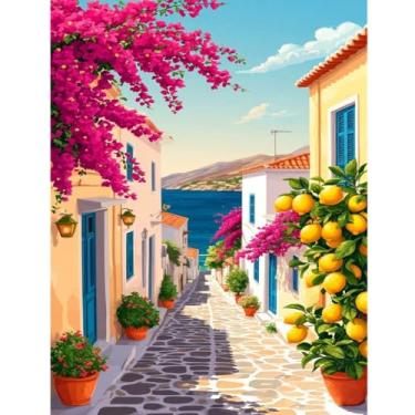 Imagem de Ycydilirab Pintura de paisagem por números para adultos - pintura por cenários de números, kits de tinta acrílica DIY por números em tela, desenho de vista de rua, pinturas coloridas, obras de arte