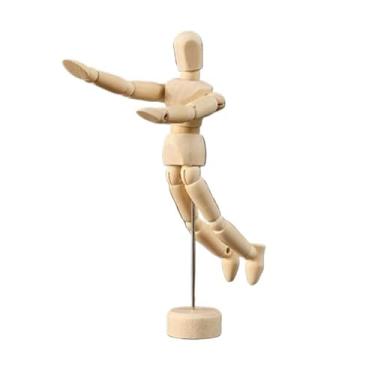 Imagem de SEEK RARE Manequim de madeira para artistas de 15 cm, articulações corporais flexíveis, figura humana, modelo de fantoche, manequim masculino de madeira, ornamento, suporte para decoração de mesa de