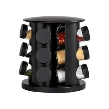 Imagem de Porta Tempero Condimentos Giratório com 9 Potes de Vidro Preto 360 Graus com Tampa Dosadora(9 POTES - GIRATÓRIO)