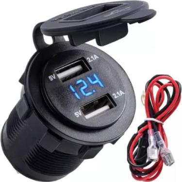 Imagem de Tomada 2 saídas Usb 4.2a Veicular Carro Ônibus Moto Barco Voltímetro 12v 24v + Chicote