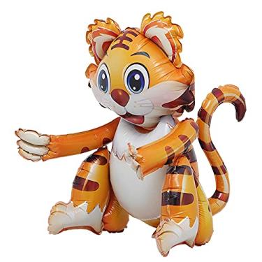 Imagem de Self Standing 4D Cute Cartoon Giant Tiger Gorilla ElephantAnimal Foil Balloon Happy Birthday Decorations Baby Shower Party Supplies Boys Toy (3D Tiger Brown)