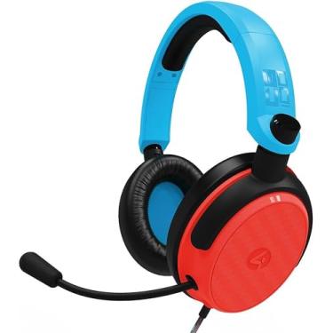 Imagem de 4Gamers Fone de ouvido para jogos C6-100 vermelho e azul compatível com PS4/PS5, XBOX, Switch, PC com microfone flexível, conector de 3,5 mm, cabo de 1,5 m, leve, confortável e durável