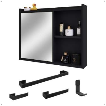 Imagem de Espelheira Armário de Banheiro 1 Porta Prateleira Espelho Kit Acessóri