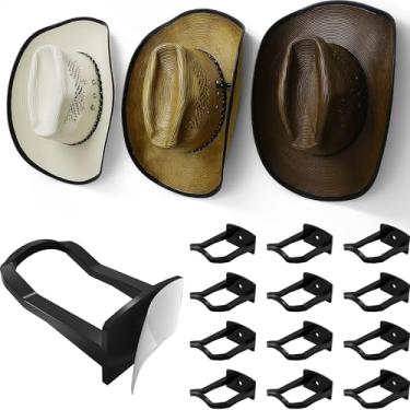 Imagem de Modern JP Ganchos adesivos de chapéu de cowboy para parede (pacote com 12) – Suporte de parede de 7,5 cm para fixação segura, organizador de chapéu de aba larga, decoração de quarto ocidental – preto