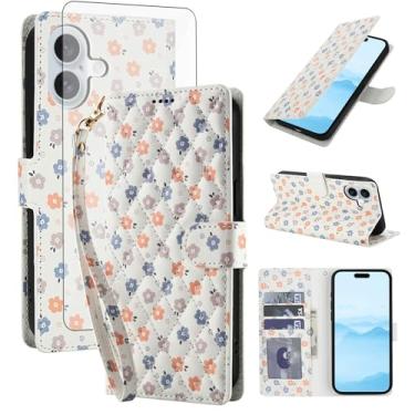 Imagem de Asuwish Capa de celular para iPhone 17 carteira celular com protetor de tela de vidro temperado porta-cartões de flores com suporte protetor resistente i Phone17 i17 17 capa feminina masculina flores