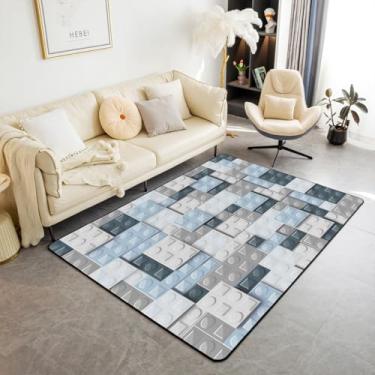 Imagem de Tapete 3D, blocos de montar, tapete de área de 7,5 x 12,5 cm, tapetes de construção para sala de estar, crianças, meninos, tijolos, gradiente, arco-íris, lavável, tapete colorido, decoração de sala de