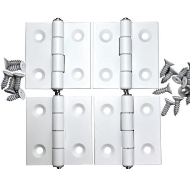 Imagem de WKSTOOL Dobradiças de porta silenciosas de alumínio branco de 6,3 cm, 4 peças, ferragens de encaixe resistente para armários, janelas, móveis, portas de madeira, baixa poeira, com buchas de plástico