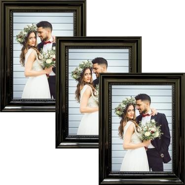 Imagem de Porta Retrato 15x21 Preto | Kit 3 unidades | Móvel ou Parede | Moldura Decorativa Minimalista | Dupla Face Inclusa | Moderno e Elegante