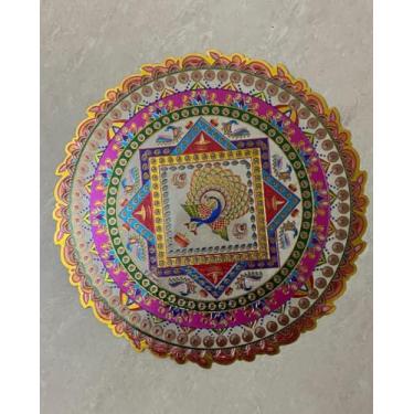 Imagem de Generic Adesivo decorativo Rangoli, arte tradicional de piso hindu, mandala multicolorida com padrão de pavão, vinil autoadesivo, 25 cm, pacote com 1
