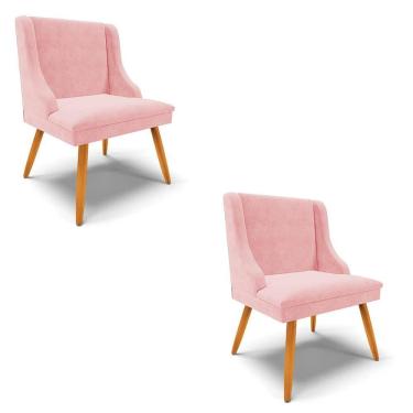 Imagem de Kit 2 Cadeiras Estofadas para Sala de Jantar Pés Palito Lia Suede Rosa Bebê - Ibiza