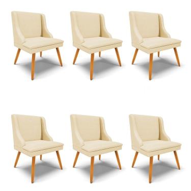 Imagem de Kit 6 Cadeiras Estofadas para Sala de Jantar Pés Palito Lia Veludo Off White Luxo - Ibiza