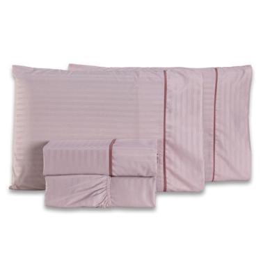 Imagem de Jogo de Cama Lençol Mônaco Fitado com Fronhas CASAL 04 Peças - Tecido 