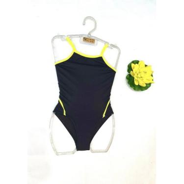 Imagem de Maiô Infantil para Natação - Preto com Detalhe Verde Néon - Tamanhos 2