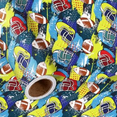 Imagem de LeZakaa Papel de embrulho de capacete de futebol para meninos, presente esportivo de grafite colorido para supertigela, dia dos pais, porta traseira e festa de férias, mini rolo 43 x 3 m