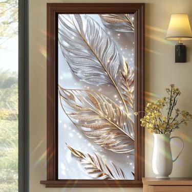 Imagem de SHENGYUMY Película decorativa para janela de 17,7 x 39,3 polegadas película decorativa para janela de privacidade dourada e prata adesivo de vidro para casa, escritório, banheiro, filtro de luz com