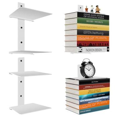 Imagem de Prateleiras de livros flutuantes invisíveis profissionais para parede, estantes de livros verticais de 4 níveis, montadas na parede e economia de espaço, organizador de livros de metal resistente para