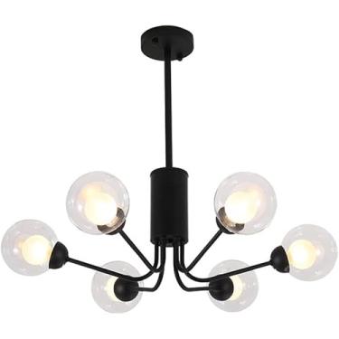 Imagem de Lustre moderno de 6 luzes de meados do século dourado teto preto fazenda industrial pendurado luz pendente vintage sputnik bolha lustre para mesa de jantar quarto cozinha sala de estar hall