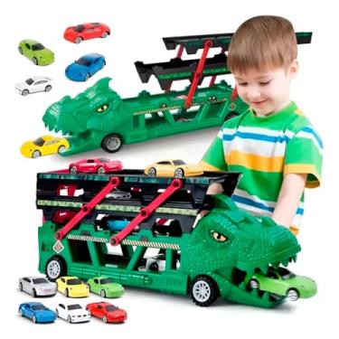 Imagem de Caminhão Carretinha Leva Carros Dinossauro Diversão Garantida Para Crianças Transforme A Brincadeira Em Aventura E Criatividade Sem Limites(Cor Verde)
