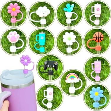 Imagem de Tampa Para Canudo Copo Stanley 10mm Protetora Silicone Acessório Garrafa (Arco-Íris)