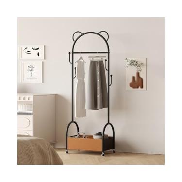 Imagem de hezhuhe2258 Ganchos de prateleira de casaco para armazenamento de quarto, suporte de roupas de chão móvel para uso doméstico, cesto de roupas sujas, cabideiro de alta qualidade para decoração de casa