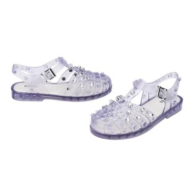 Imagem de Melissa Sandália feminina Possession Jelly – o sapato original Jelly, sandália de pescador com alça ajustável e fivela lateral, Brincos - transparente/prata, 37