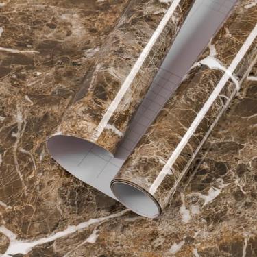 Imagem de practicalWs Papel de contato de mármore marrom papel de parede de granito para bancadas 45 cm x 998 cm papel de parede de vinil autoadesivo à prova d'água para armário de cozinha, prateleira de