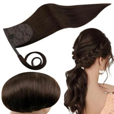 Imagem de Extensão de cabelo de rabo de cavalo RUNATURE Cabelo humano castanho 4