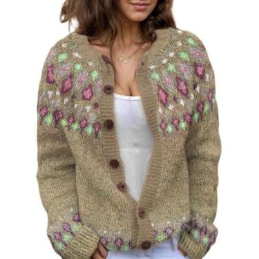 Imagem de Suéter de malha feminino Akivide com estampa floral de outono