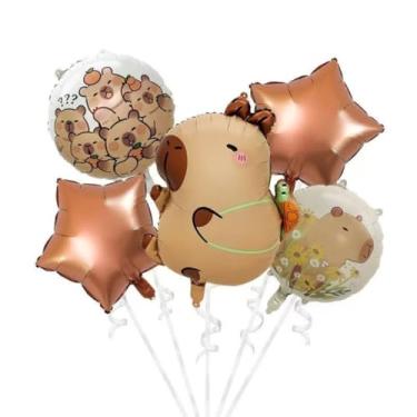 Imagem de MannaFest, Kit de Balões Decorativos Capivara com Mochila Tartaruga, 5 Unidades, Bege e Marrom, 63.5x51cm, para Festas e Aniversários