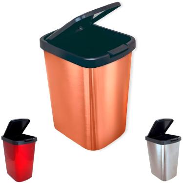 Imagem de Lixeira Cesto 9 Litros com Tampa Click Label – Praticidade e Estilo em Tom Metalizado