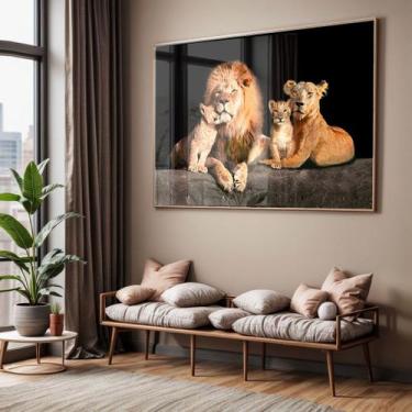 Imagem de Quadro com Moldura e Acrilico Cristal Vidro Sala Quarto Leão Família D