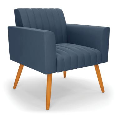 Imagem de Poltrona Viena Gomada Suede Azul Marinho Pés Palito Castanho - D'Rossi